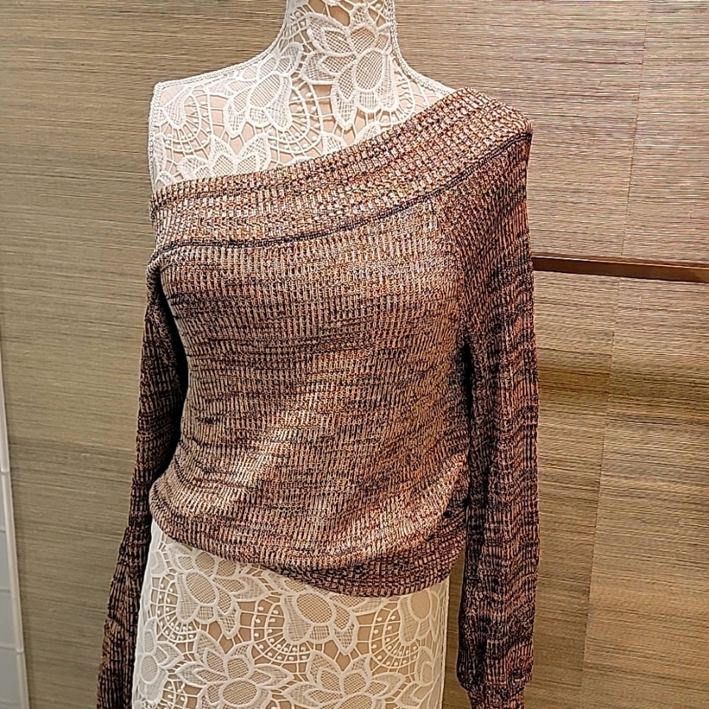 Free People off the shoulder cropped brown sweater sz s cotton blend like new